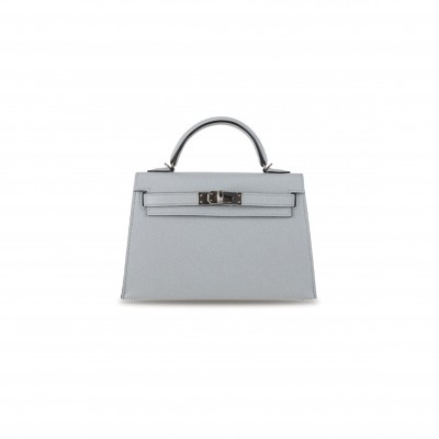 HERMÈS MINI KELLY II BLUE GLACIER EPSOM LEATHER PALLADIUM HARDWARE (19*12*5.5cm) 